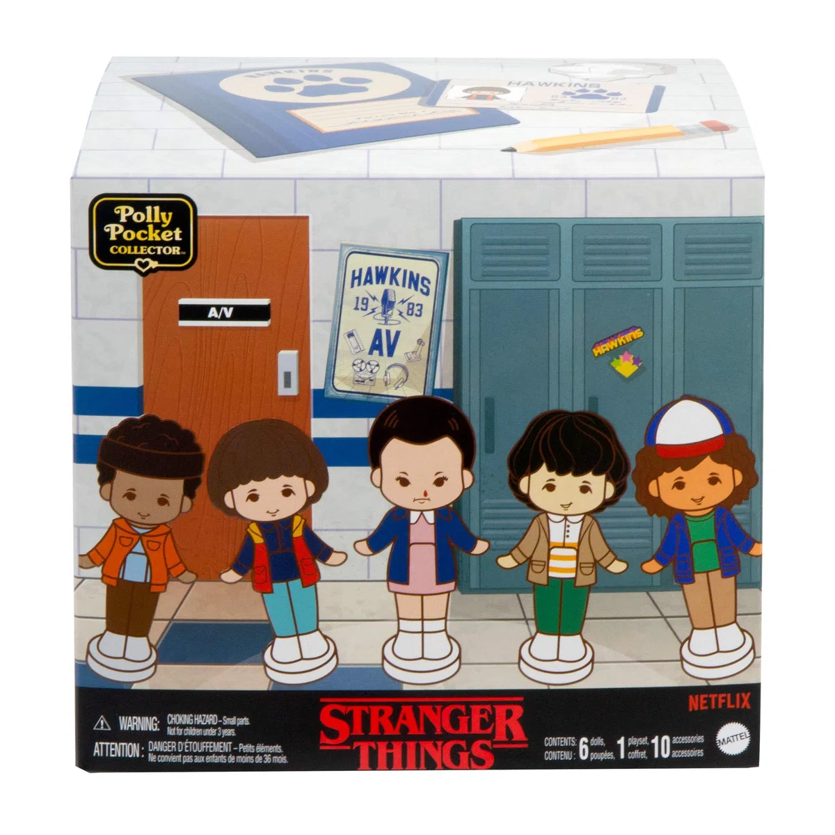 Polly Pocket Stranger Things - Cofanetto Walkie Talkie, playset edizione speciale da collezione con 6 bambole dei personaggi della serie e 10 accessori inclusi, giocattolo per bambini, 4+ anni, HWP22