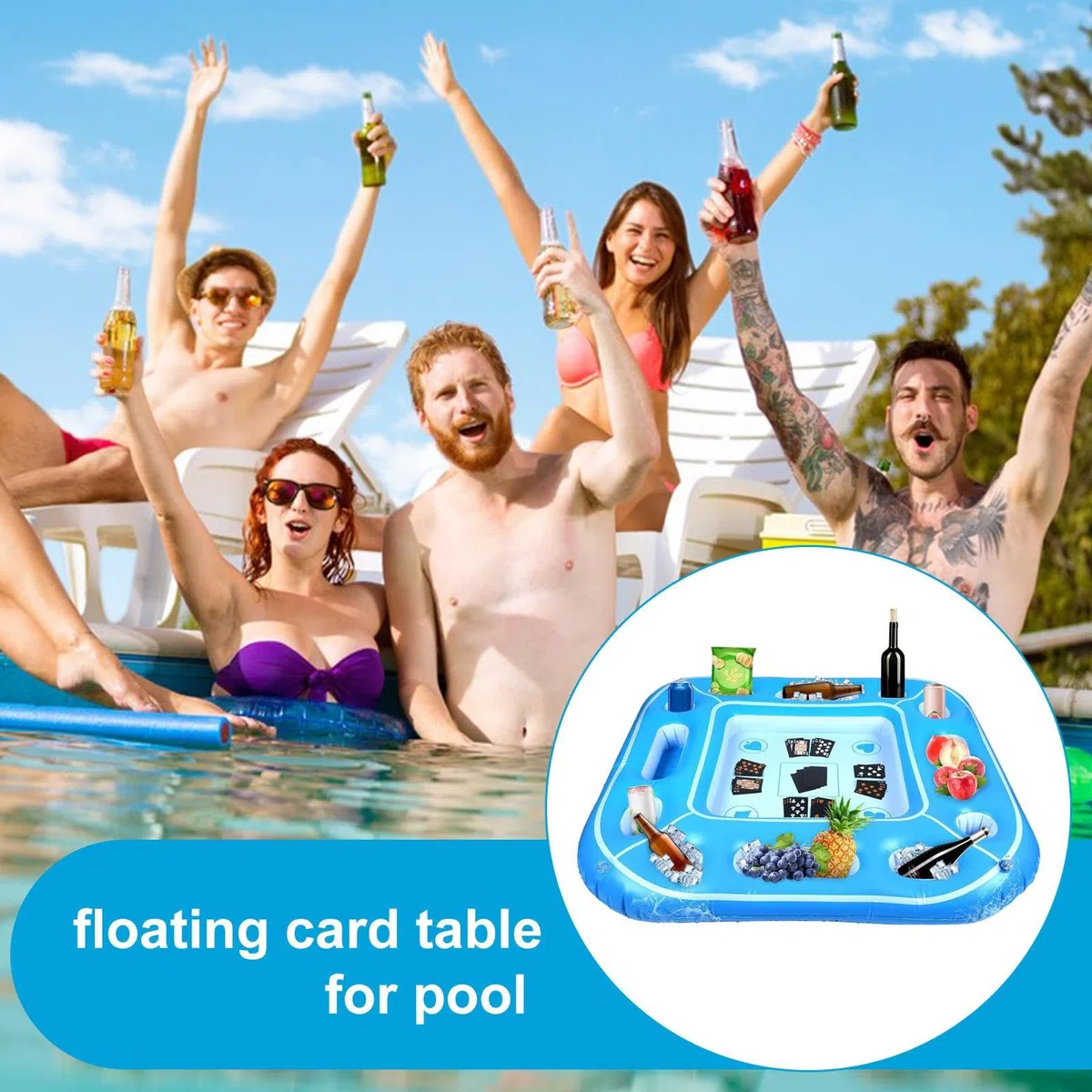Tavolo di carte galleggianti - Scrivania impermeabile gonfiabile da 39,4 pollici per adulti, con funzione di gioco portatile, tavolo da gioco per piscina per spiaggia, lago, vacanze, materiale in PVC