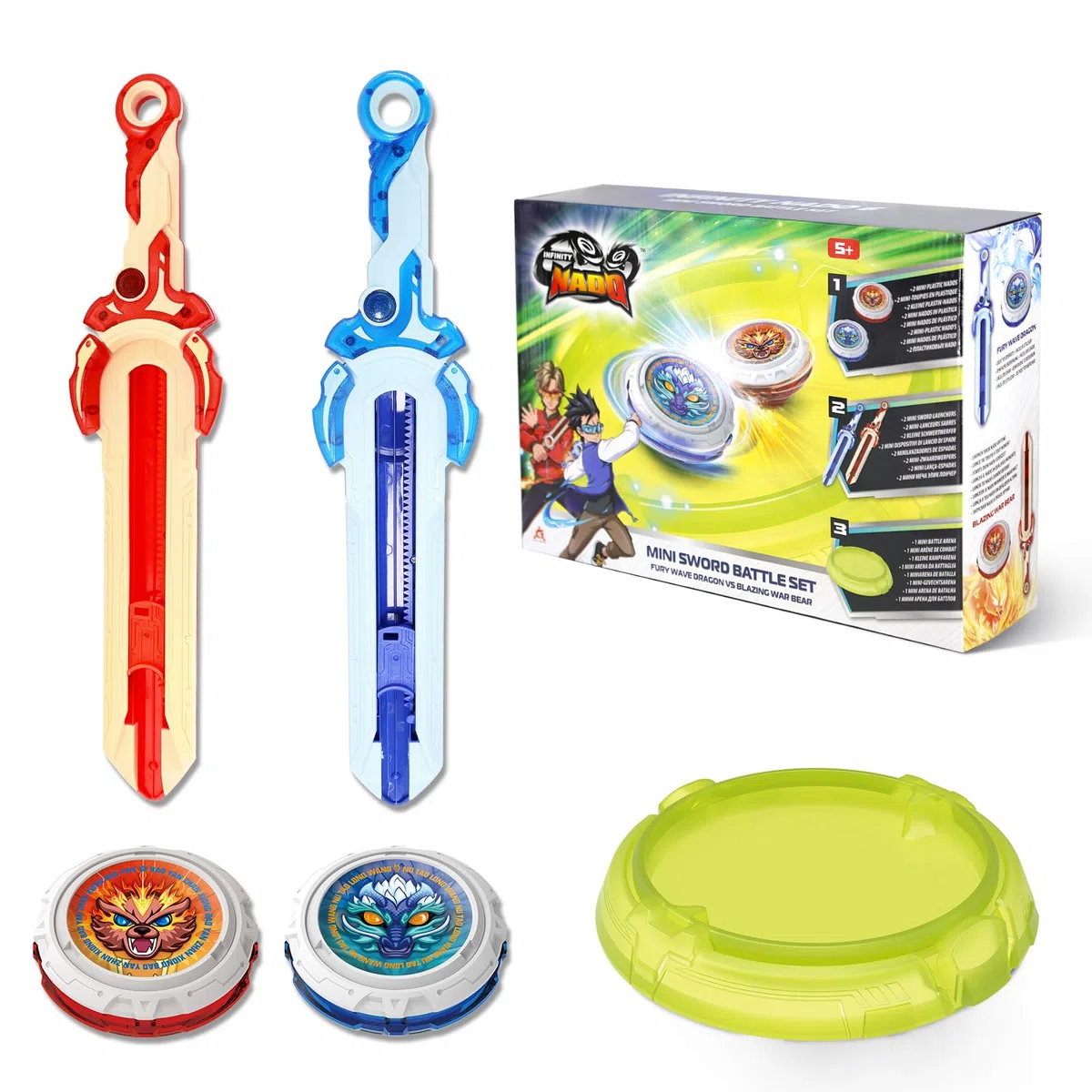 INFINITY NADO Trottole Battle Arena Set, bambini trottola giocattoli 2PCS, batting top contro i giocattoli con mini spada lanciatore, trottola per ragazzi e ragazze 5 6 7 8 9 10 11 12 anni e oltre