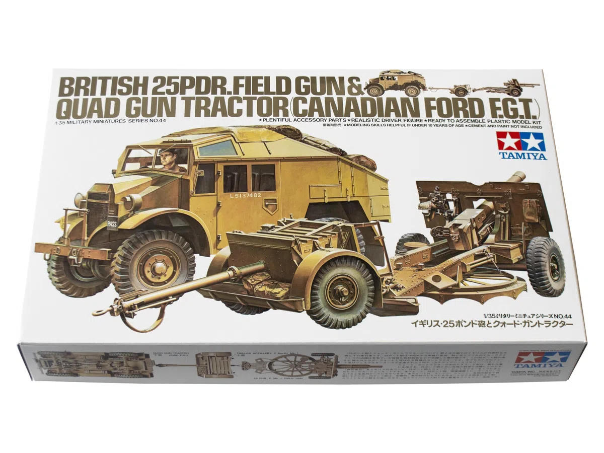 Tamiya- British 25LB Gun Veicolo Modellino in Scala, Colore Mimetico, Small, 35044