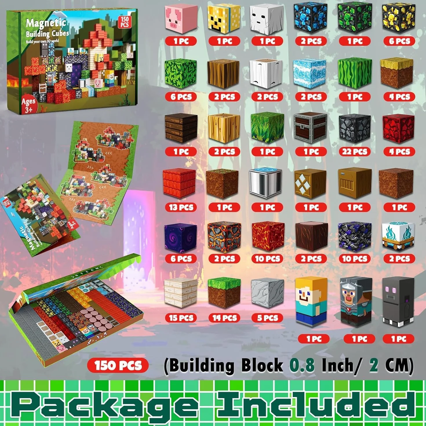 Goody King Costruzioni Magnetiche, 150 Pezzi Costruzioni Magnetiche per Bambini, Porta del Tempo della Foresta, Montessori Creativi Regali da 3-9 Anni Ragazzo e Ragazza Magnetic Building Blocks