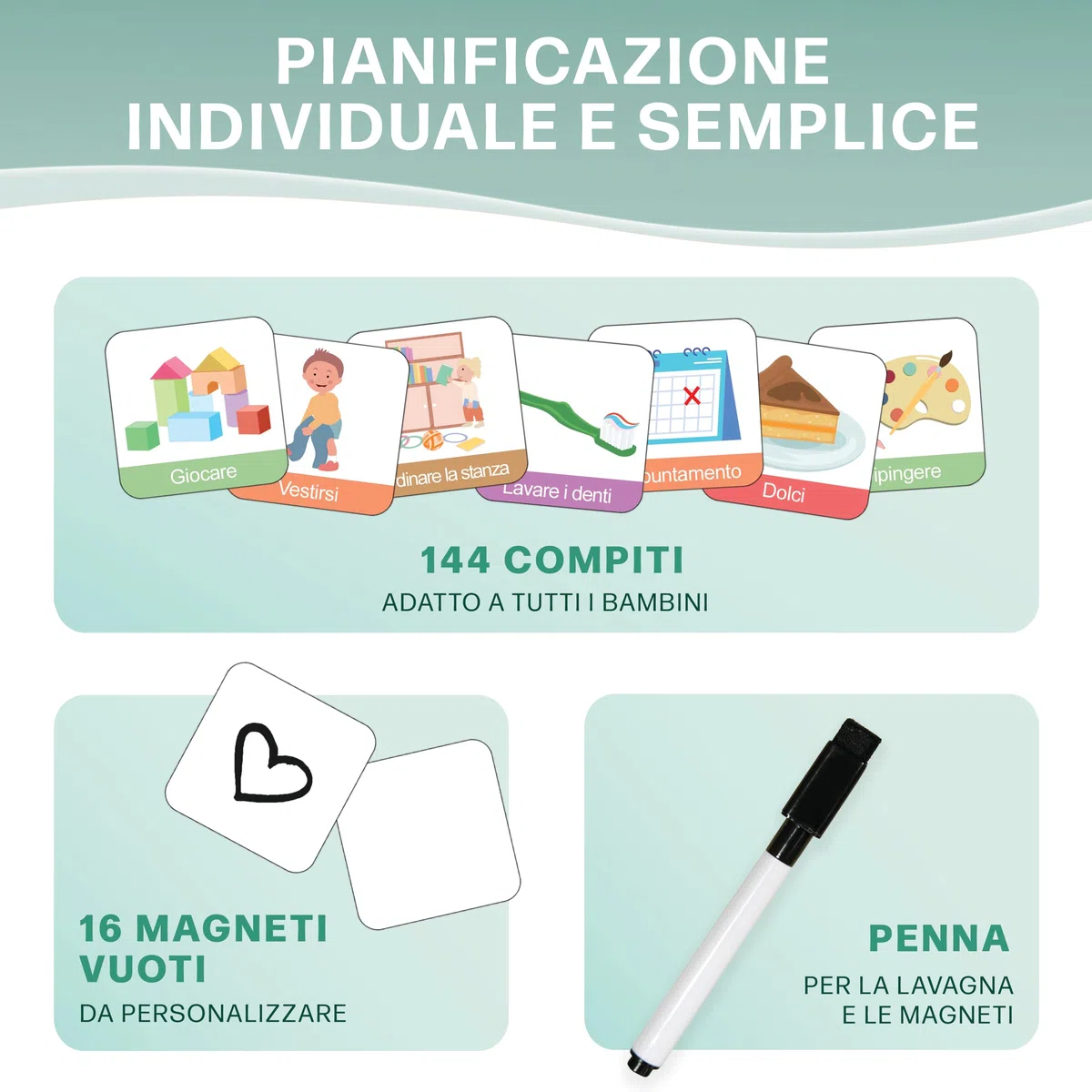 Calendario giornaliero per bambini - Lavagna magnetica Montessori dal design simpatico con 160 magneti e penna - Giochi educativi dai 3 anni - Calendario per bambini