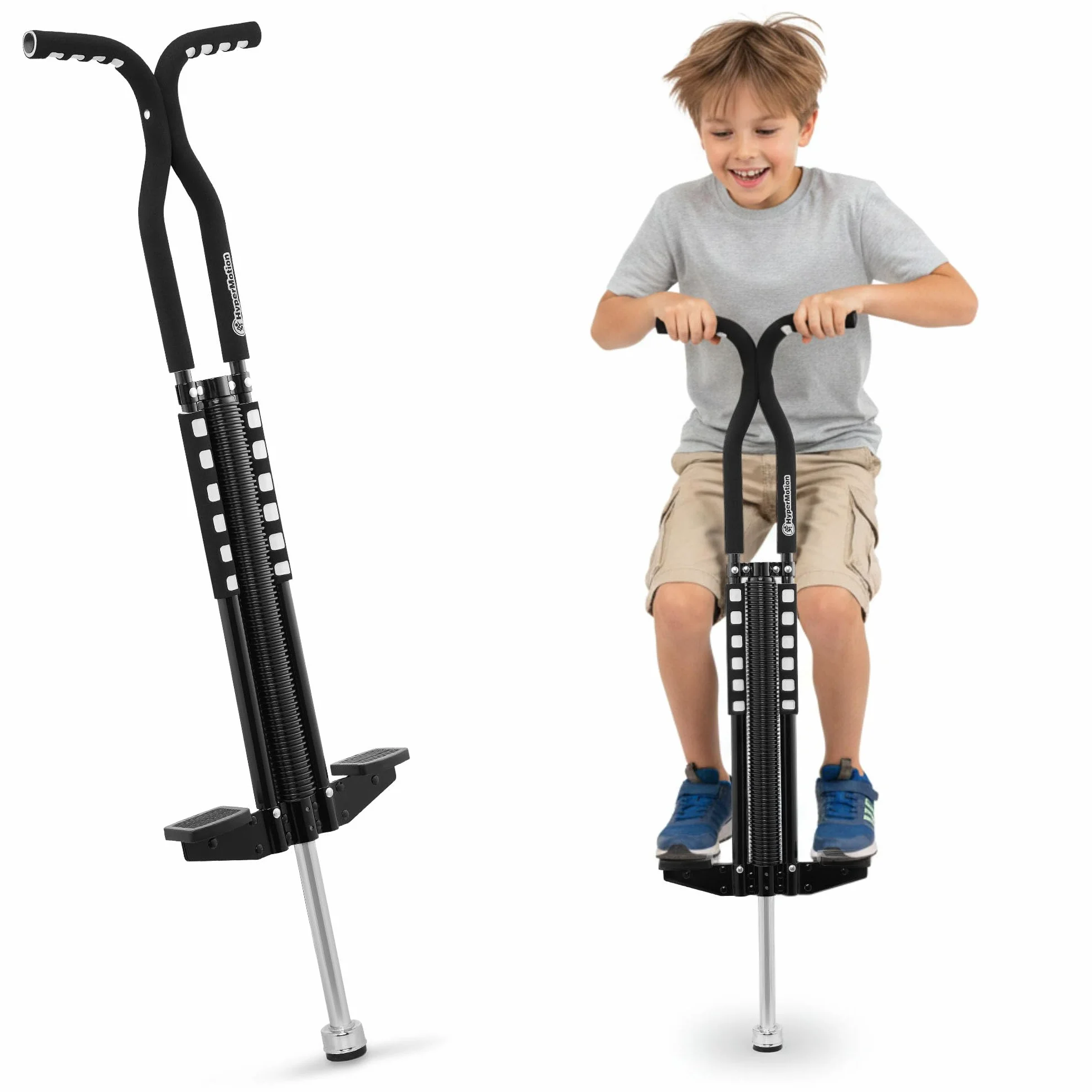 HyperMotion POGO Salterello Dinamico per Ragazzi 9–14 Anni, Attrezzo Sportivo 50 kg, Struttura 2,35 kg con Sistema Elastico, Nero