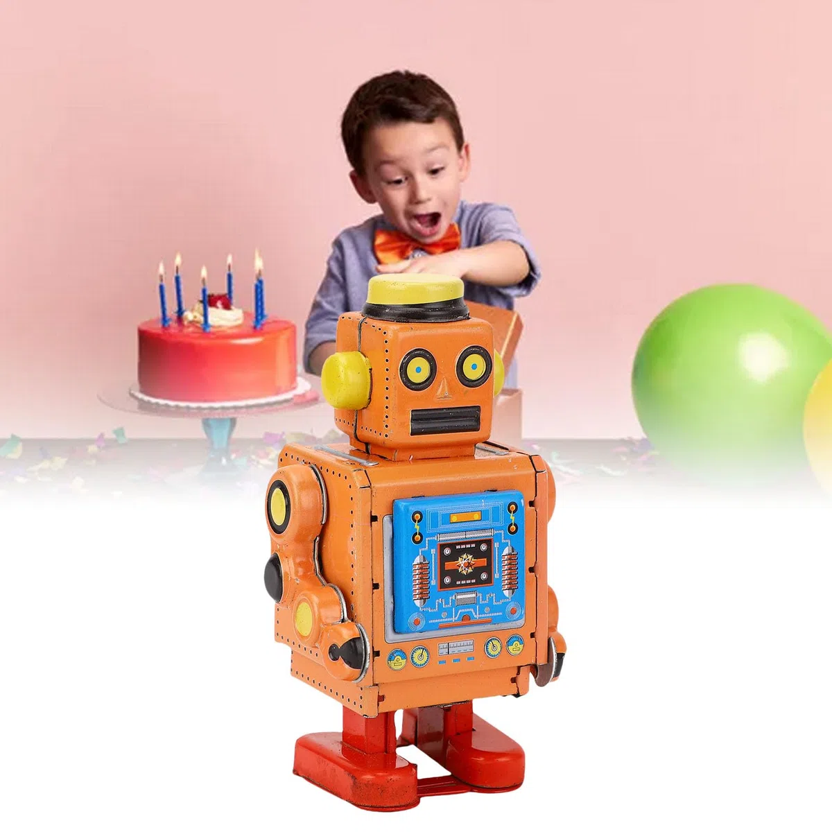 Robot Classico in Ferro con Carica a Molla per L'intrattenimento Quotidiano e la Collezione Vintage (Orange)