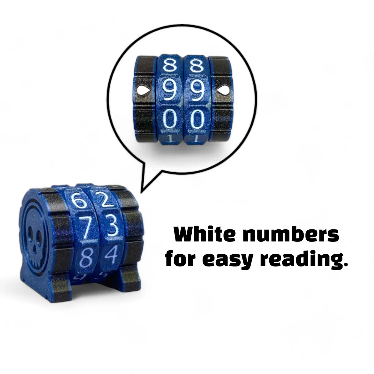 Life Counter Health Tracker per giochi da tavolo, TTRPG e giochi di carte con simbolo del teschio, compatibile con MTG, 2 ruote dorate con numeri bianchi