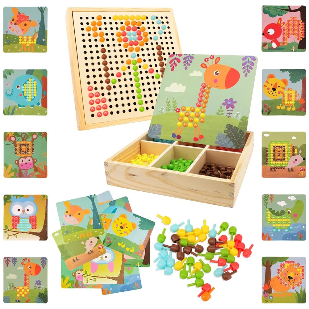 RANJIMA Gioco Chiodini per Bambini 3 4 5 Anni, Mosaico Fai da te per Bambini, Giocattolo Educativo Prima Infanzia Montessori Giocattolo Regalo per Bambini, Ragazze, Ragazzi (Foresta)