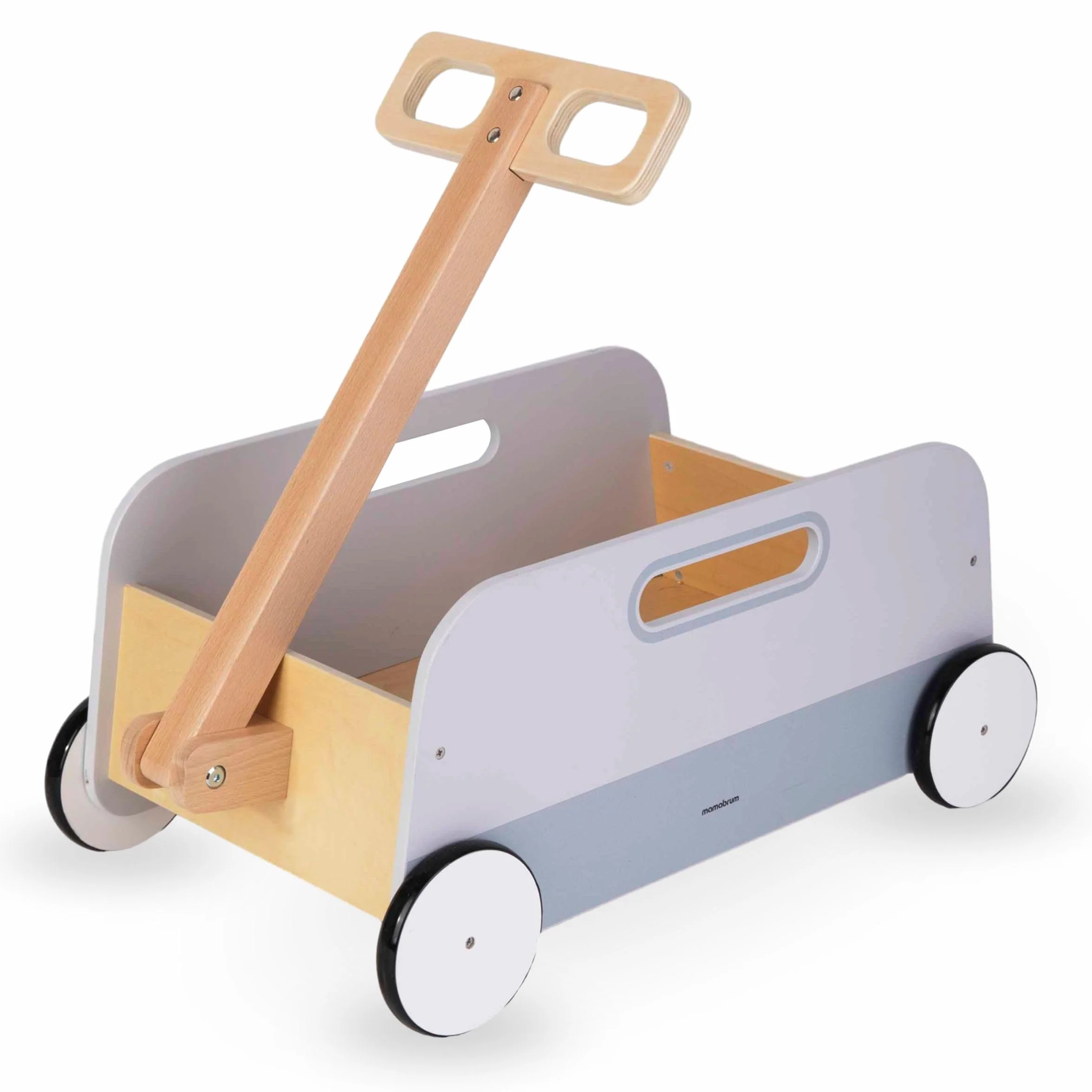 Mamabrum Carretto Giocattolo in Legno - Rimorchio Trainabile per lo Sviluppo delle Capacità Motorie, Alta Stabilità, Girello Multifunzione per Bambini