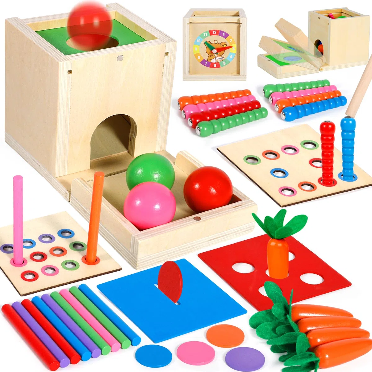 Purpledi Giochi Legno Bambini, 6 in 1 Giochi Montessori Cubo Multiattivita Legno Gioco per 1 2 3 Anni Ragazzi Ragazze, Interattivo Giocattoli Educativi per Bambini Come Regalo di Natale (A)