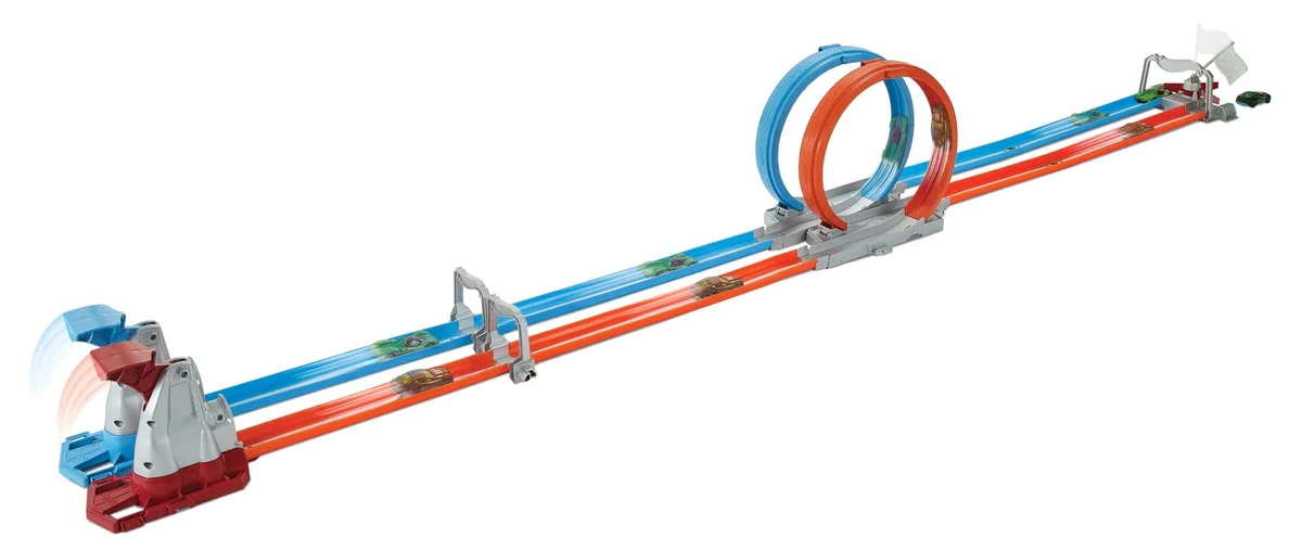 Hot-Wheels Pista Playset Sfida a Doppio Giro Mortale, con 2 Macchinine, Giocattolo per Bambini 4 + Anni, GFH85
