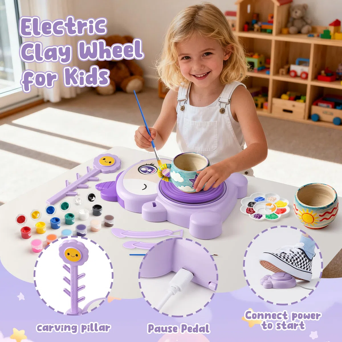 Tornio per Ceramica per Bambini-Kit Completo per Pittura e Laboratorio Artistico con 2 Impasti d'Argilla Autoindurente-Giocattolo Creativo per Ragazze e Ragazzi 6-14 Anni-Regalo Natale e Compleanno