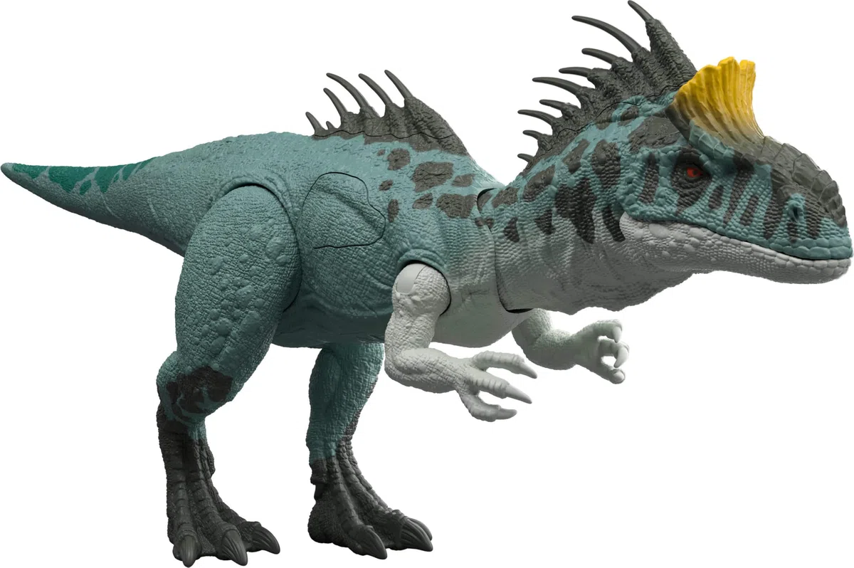 Mattel Jurassic World - Cryolophosaurus Ruggito Selvaggio, dinosauro snodato con luci e suoni, premi il tasto e attiva ruggiti feroci e mosse d'attacco feroci, JKL80