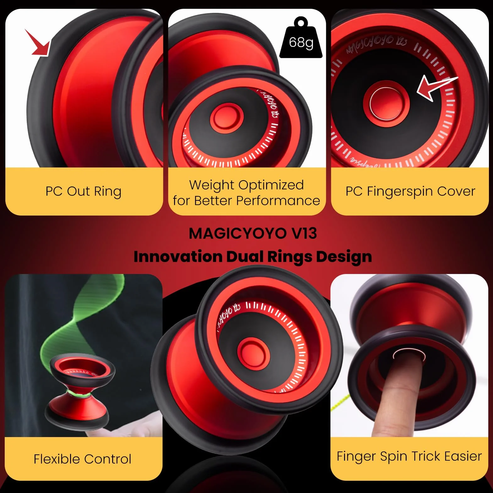 MAGICYOYO V13 JoJo professionale - JoJo responsives per bambini e YoYo unresponsive per esperti, in metallo durevole e design ibrido PC, facile per trucchi delle dita