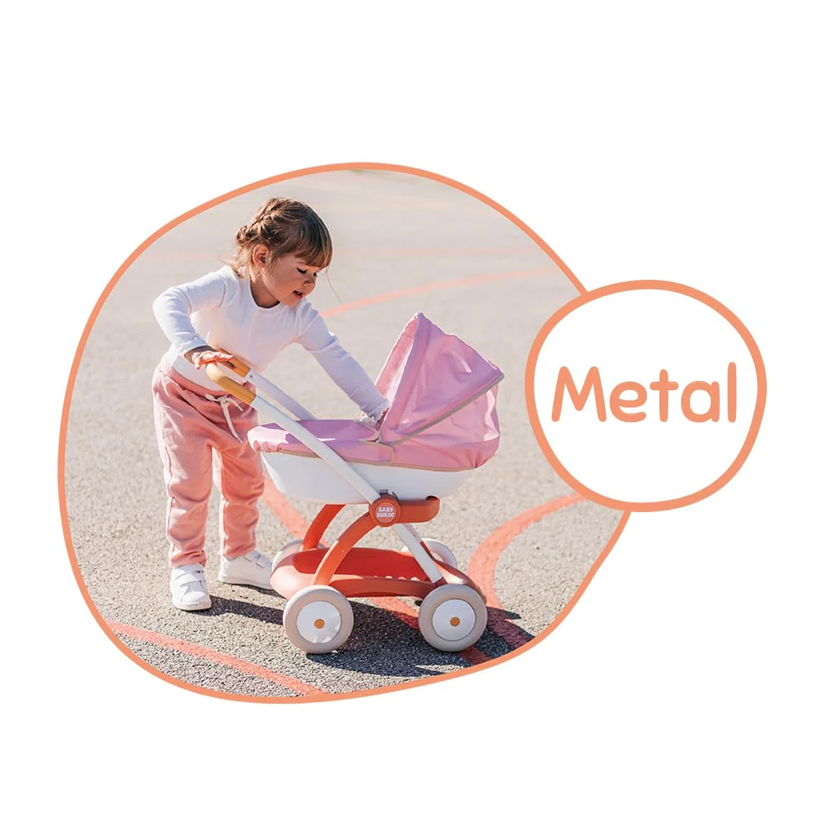 Smoby - Baby Nurse - Carrozzina - Per neonati e bambole fino a 42 cm - Capottina retrattile - Cestello portaoggetti - Dai 18 mesi - Prodotto in Spagna