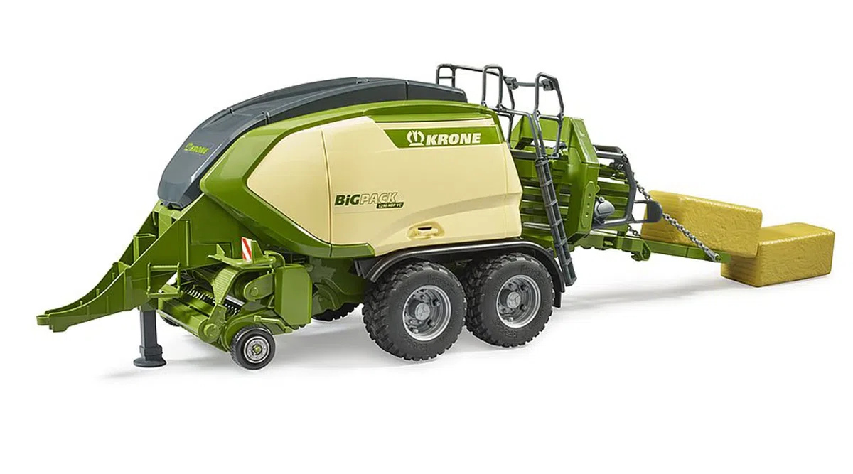 bruder 02033 - Krone Big Pack 1290HDP VC con 2 balle quadrate, agricoltura, rotopressa, trattore