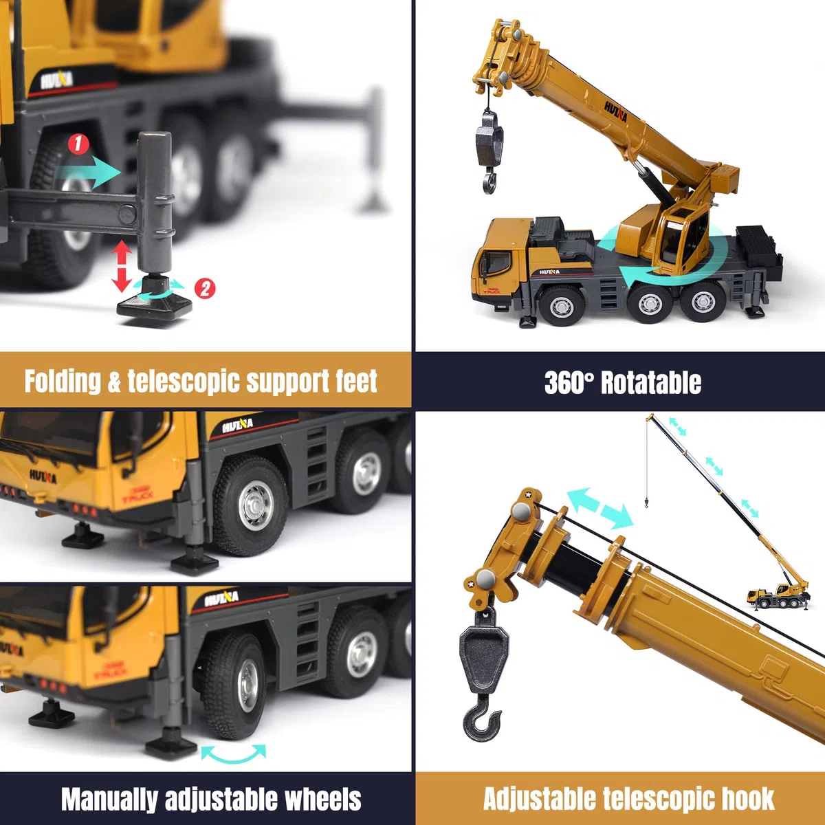HUGMIE 1:50 Camion Giocattolo per Bambini,Macchinine per Bambini con Braccio Prolunga in Metallo,Gru Giocattolo per Bambini per Bambini 8 Anni in Su Regalo Di Compleanno