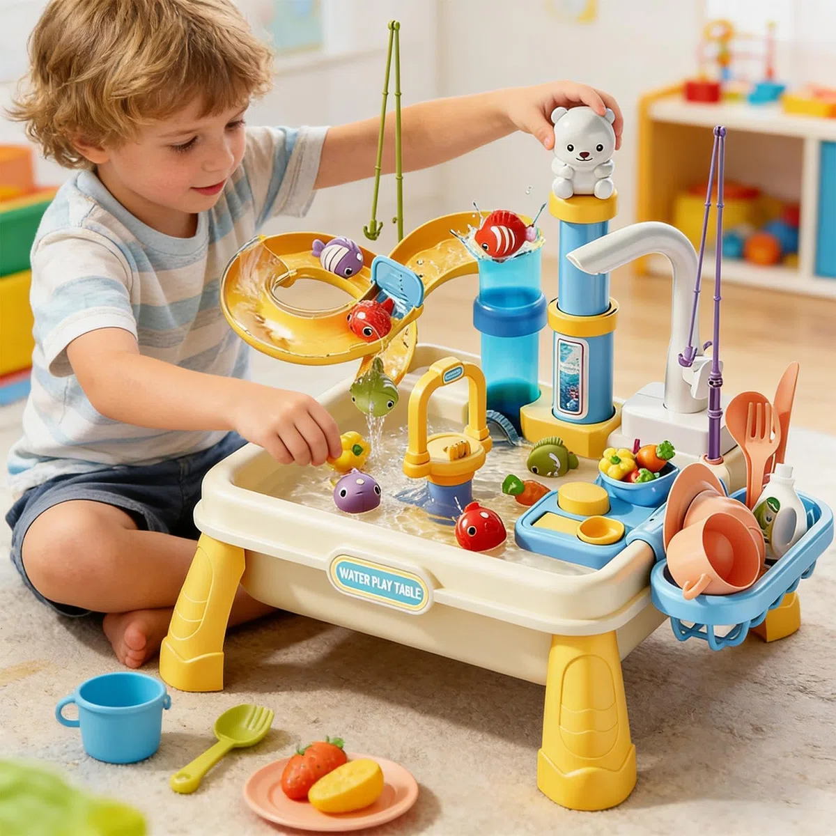 Tavolo Con Sabbia E Acqua - Bacino Con Pompa Elettrica, Set Da Gioco Sensoriale Di Dimensioni 46x28x30 Cm, Centri Gioco Educativi Nel Cortile, Robusta Stazione Per Spruzzi In ABS | Giocattolo