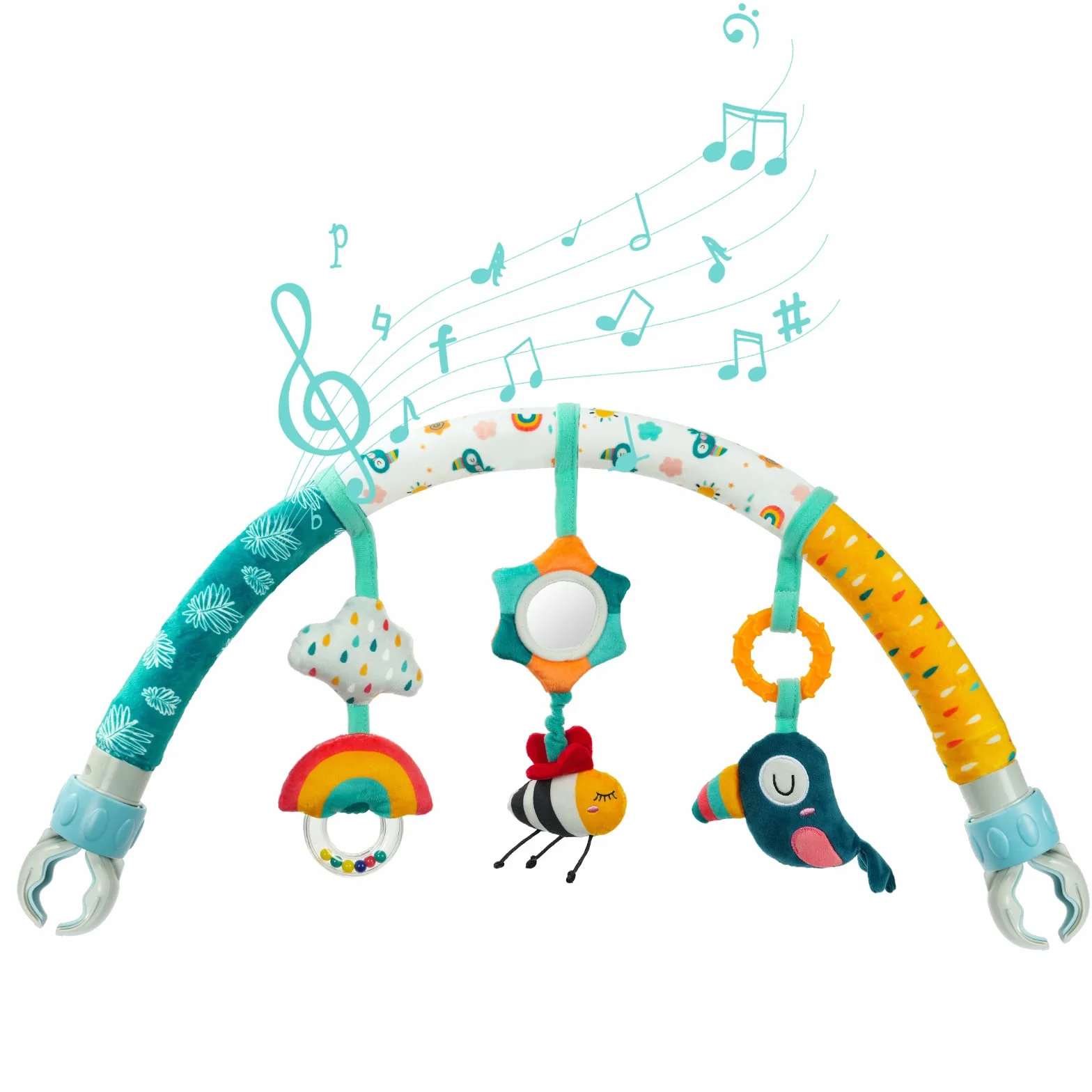 Aomig Giocattolo Passeggino Clip, Regolabile Giocattolo Carrello Bambino con Sonaglio, Giocattolo per Passeggino Rimovibile, attività Appendere Giocattoli, Arco Giochi Educativi