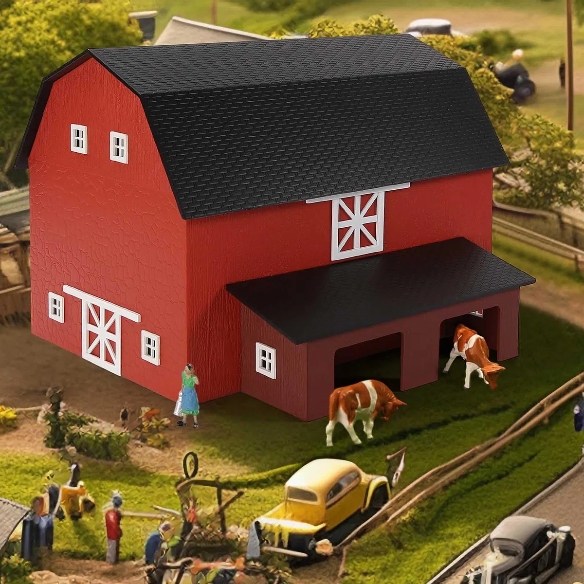 Evemodel 1 set di pista H0 1:87 fattoria convertita con fienile e pollaio modellino ferroviario (rosso)