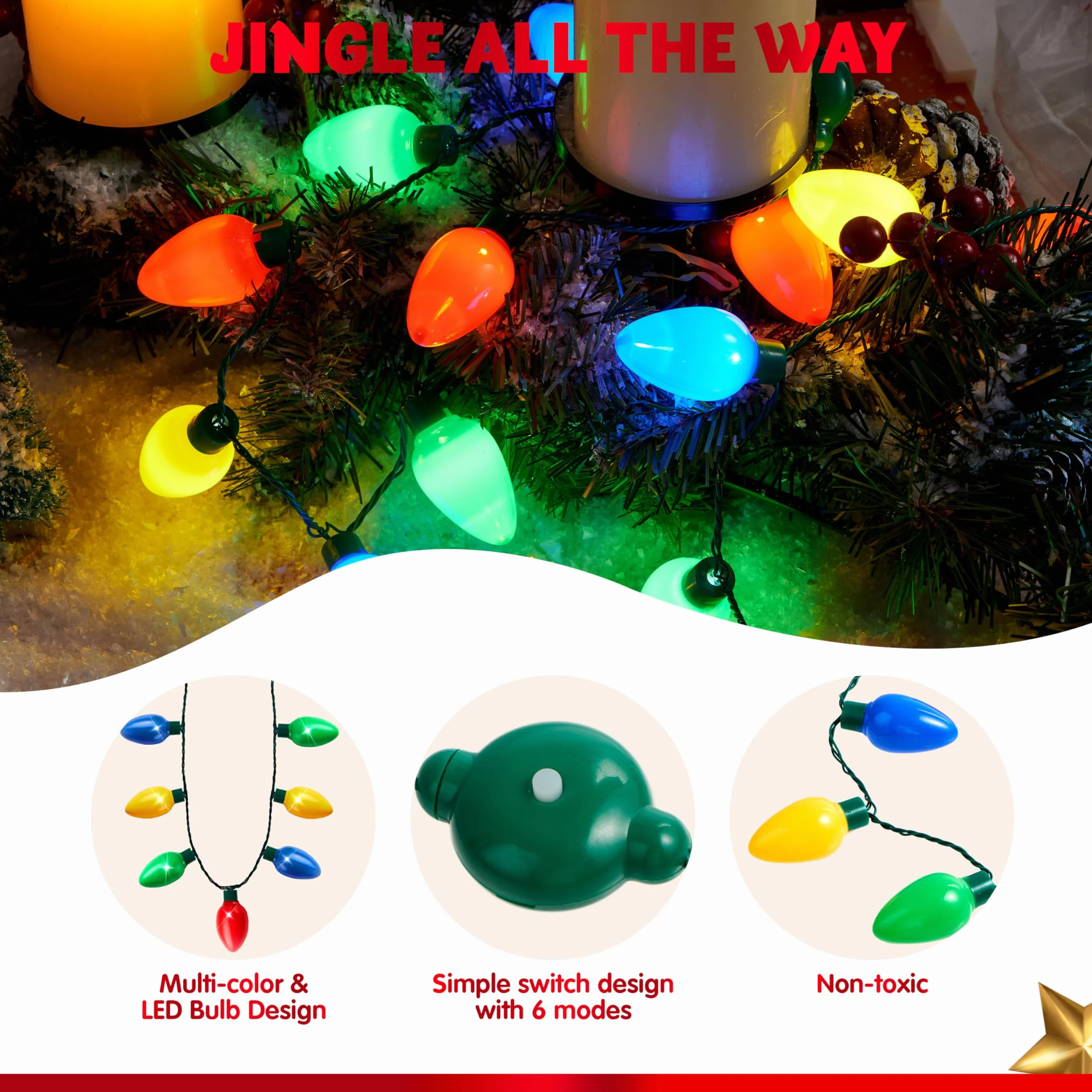 JOYIN 6 Pezzi di LED per Natale Collana di Lampadina Accessori per la Festa di Natale con 12 lampadine Illuminate