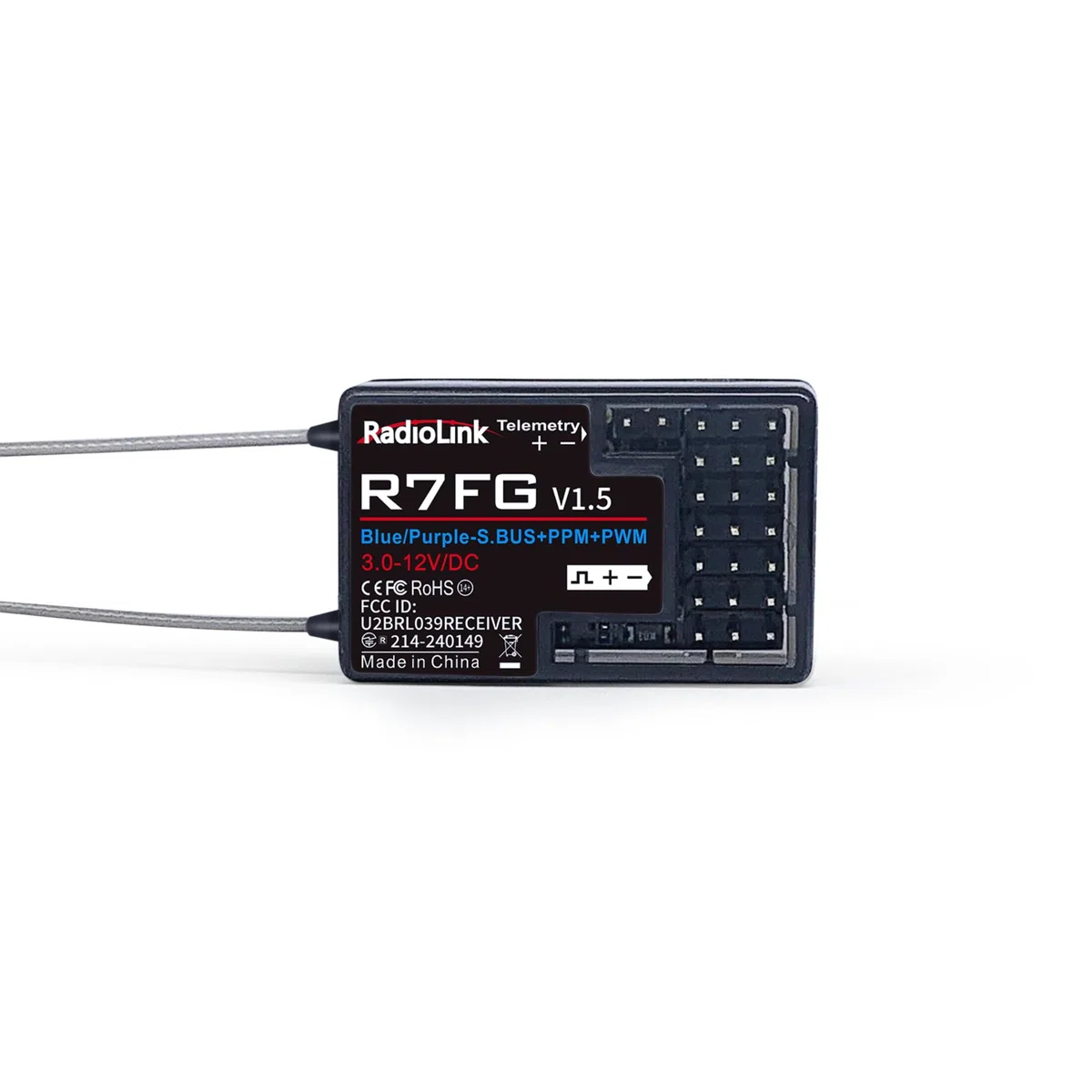 Radiolink 2.4Ghz R7FG Ricevitore giroscopico a 7 canali con telemetria di tensione Controllo a lungo raggio, RC Crawler di controllo radio per barche per auto RC6GS V3/RC4GS V3/T8FB/T8S/RC8X/T16D/T12D
