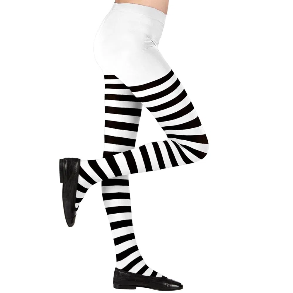 CARTOON calze collant rigate bianco/nero 70 den accessori travestimento halloween cosplay - 0122