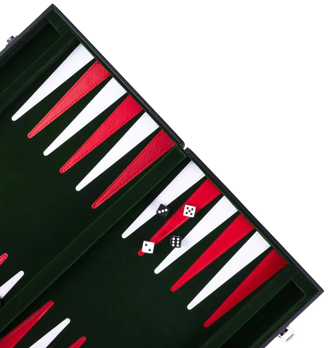 Engelhart – 250518 – Backgammon Deluxe 18” (45,5 cm) con Tavola Cucita – Valigetta Nera in Similpelle con Manico – Verde, Rosso, Bianco – Gioco da Viaggio per 2 Giocatori