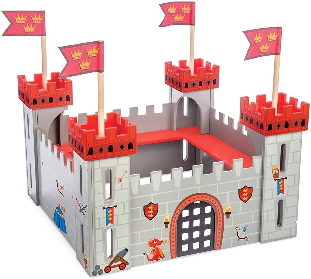 Le Toy Van - TV256 - Castello di legno gioco per bambini 3 anni, My First Castle, include 30 adesivi per decorare il castello, con 4 torri e ponte levatoio funzionante, 43 x 43 x 42 cm