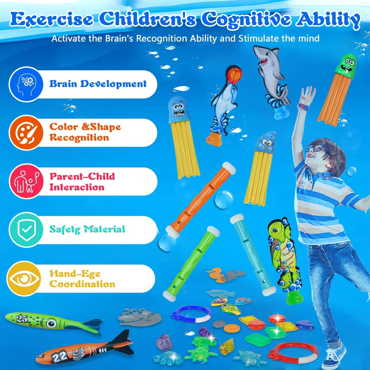 46pcs Giocattoli da Piscina Giocattoli da Immersione Set, Giocattolo Subacqueo, Nuoto Giochi in Piscina, per Bambini Giocattoli da Piscina Giochi Estivi Gioco Acqua Regalo per Bambina