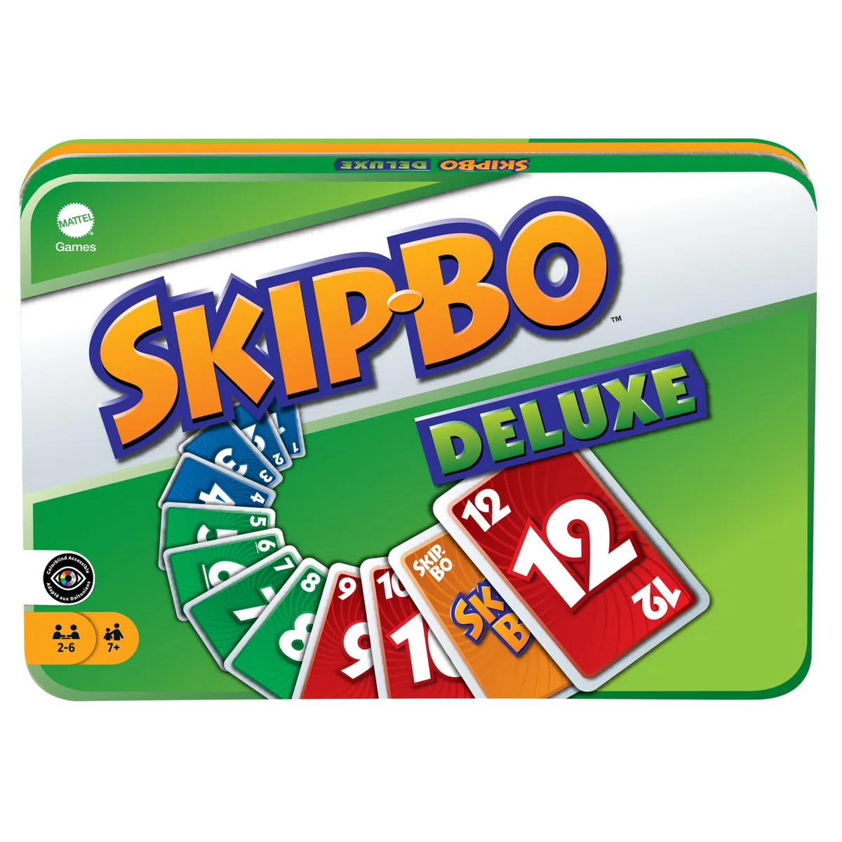 Mattel Games Skip-Bo Deluxe, Versione Speciale del Famoso Gioco di Carte Numerate in Sequenza con Confezione in Metallo da Collezione, Giocattolo per Bambini, 7+ anni, L3671