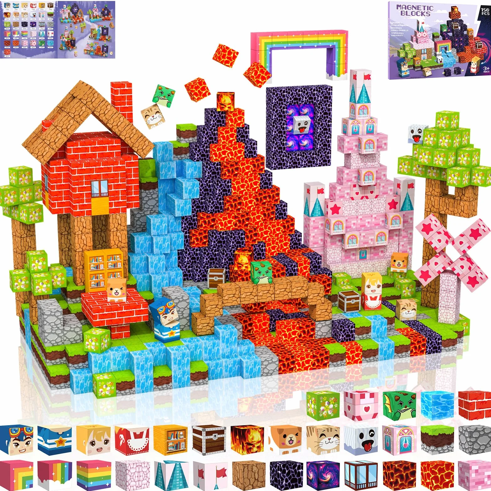 Costruzioni Magnetiche per Bambini 150 PCS 2CM 3+ Giochi Cubi Magnetici Blocchi Magnetic Building Blocks Giocattoli Montessori a Partire da 3 4 5 6 7 8 9 10 11 12 Anni Regali di Compleanno