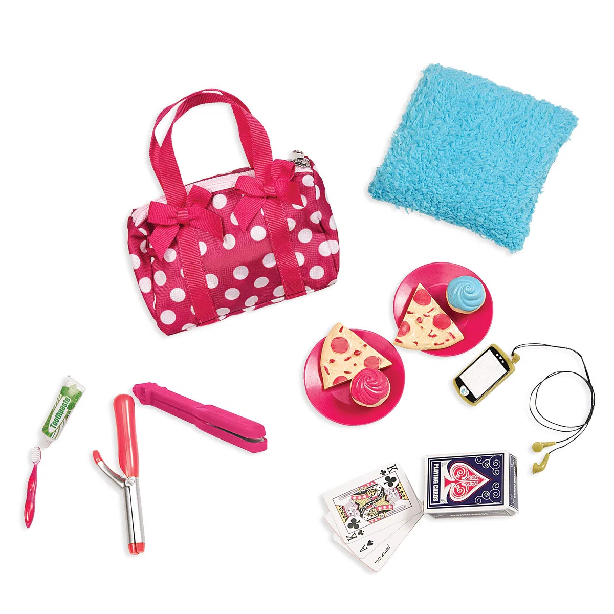 Our Generation - Set Pigiama Party a Pois - Sacco a Pelo - Giocare con Il Cibo - Accessori per Bambole da 46 cm - Gioco di finzione - Giocattolo per Bambini dai 3 Anni in su