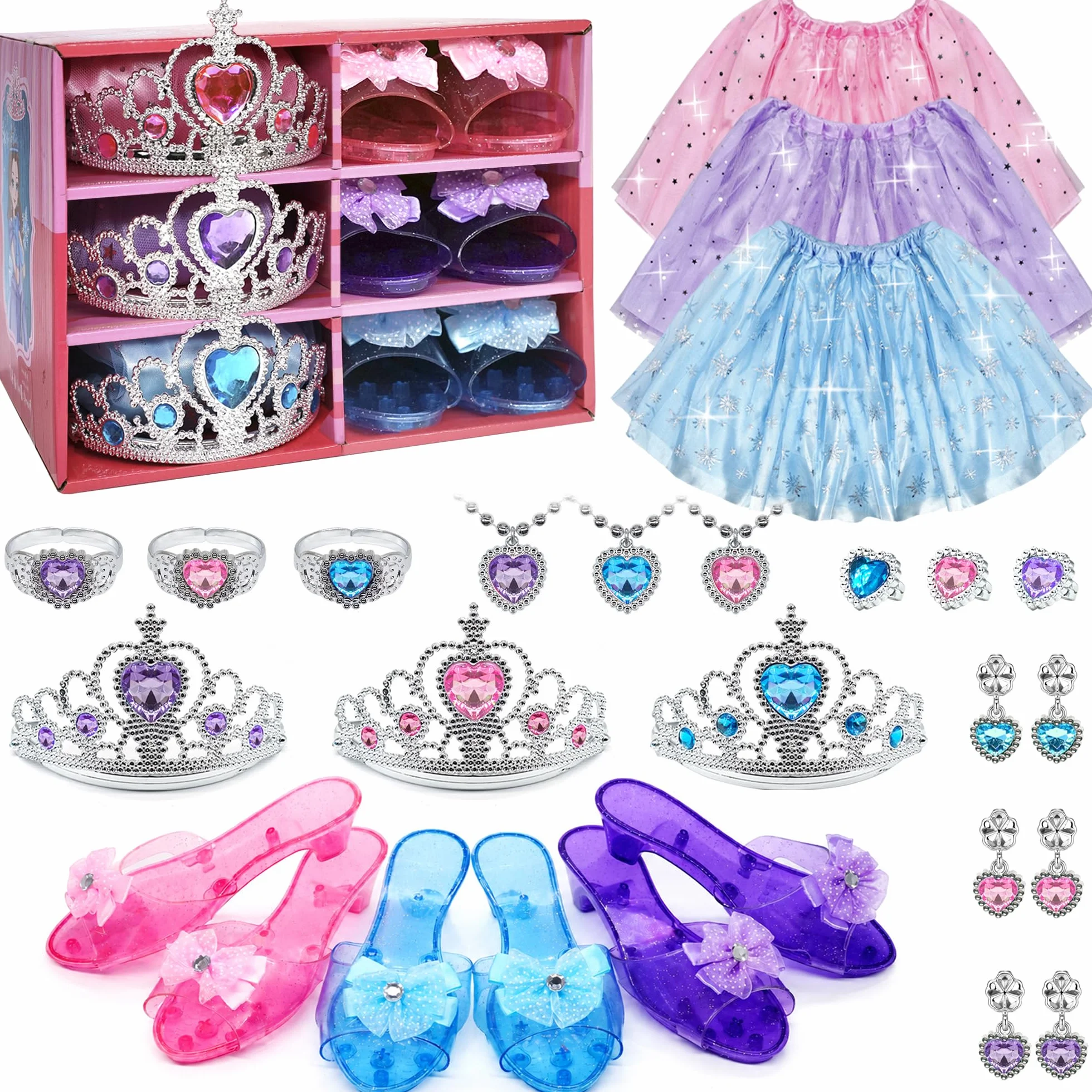 Principessa Vestire Abiti Ragazza - Costume Bambini con Robbe, Scarpe, Gioielleria, Giocattoli per Ragazze Età 3,4,5,6 anni, Scarpe Bambini Gioco di Ruolo Idea Regalo per Compleanno Natale