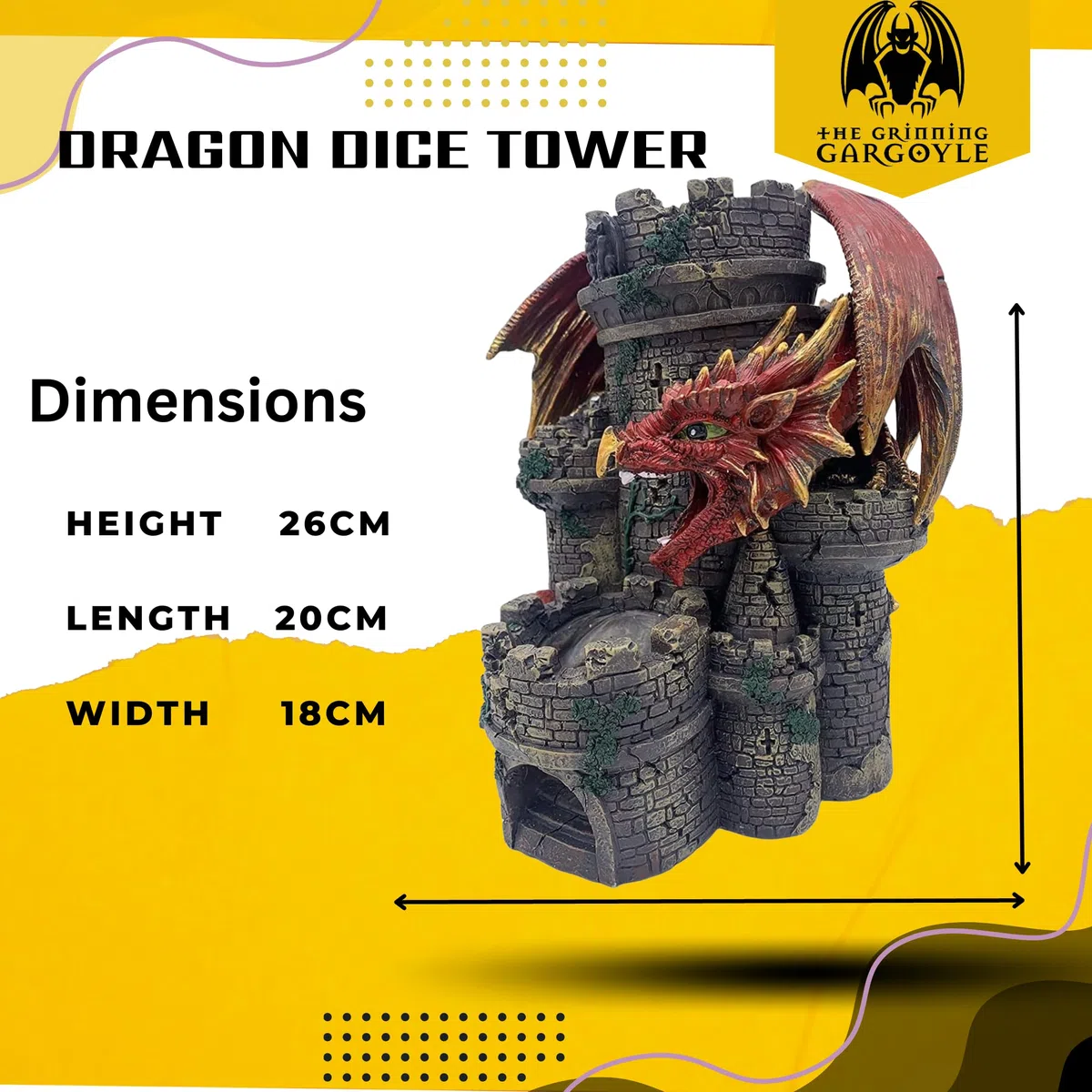 Torre dei dadi del drago rosso - Torre rotante in resina dipinta a mano da 26 cm - Perfetto per DnD, RPG e RPG da tavolo - Incredibile regalo GM