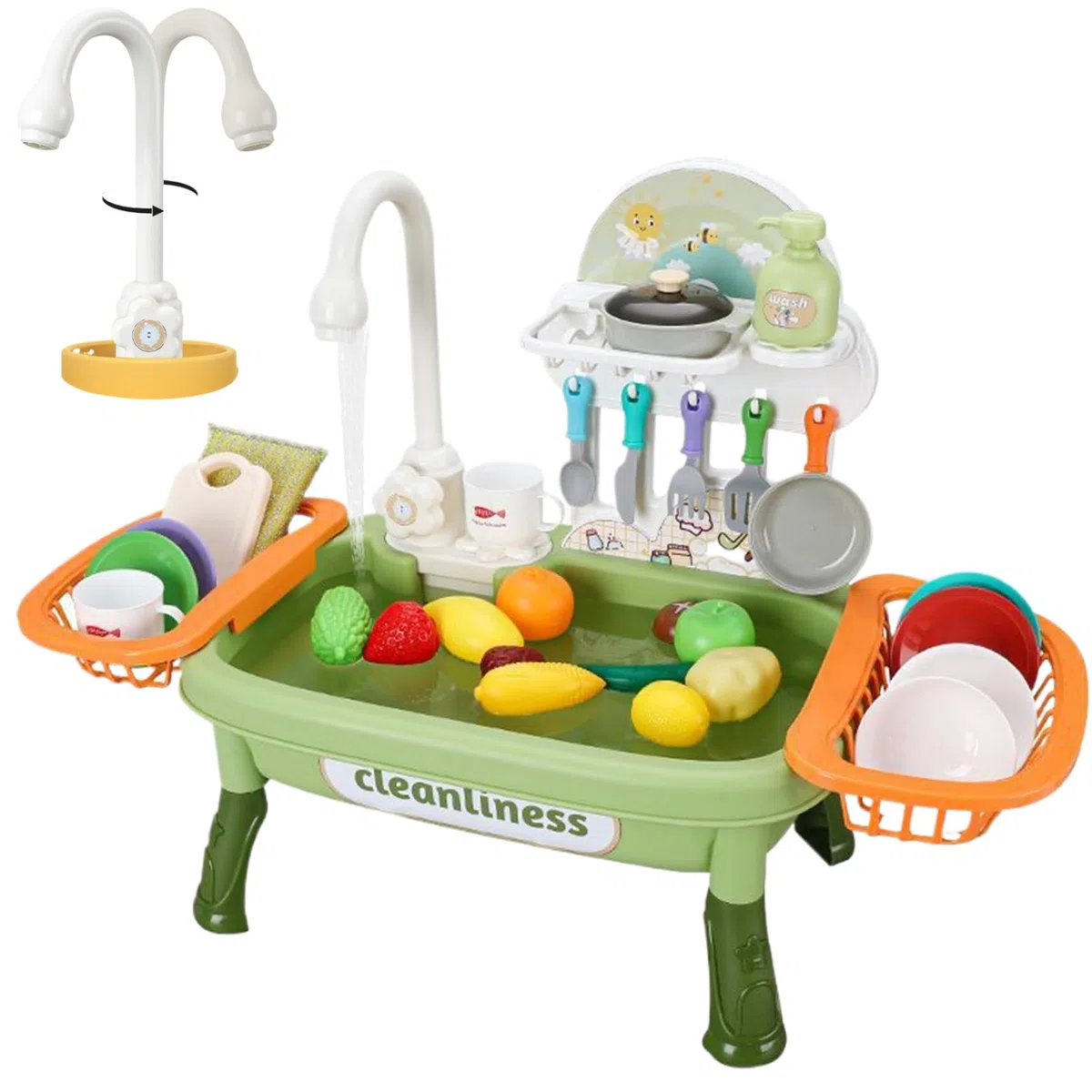 Lavandino da Gioco con Acqua Corrente 1 Set Rubinetto Elettrico Girevole Lavandino per Bambini con cestello di Scarico Spazio educativo interattivo Staccabile Gioco per Bambini di Ruolo -