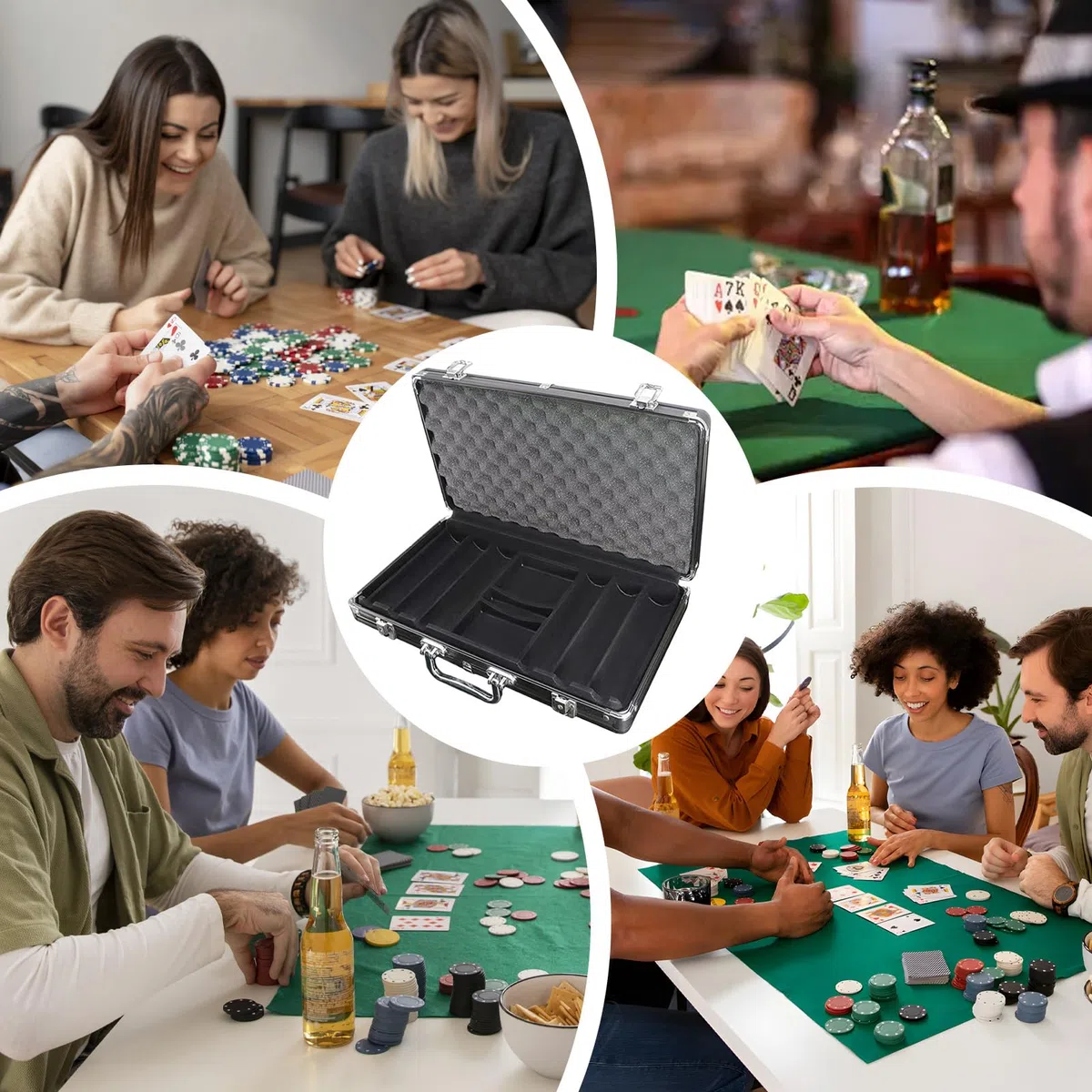 Scatola per fiche da poker, capacità in lega di alluminio nero opaco, scatola porta fiches da poker, per adulti, familiari, amici, appassionati, principianti