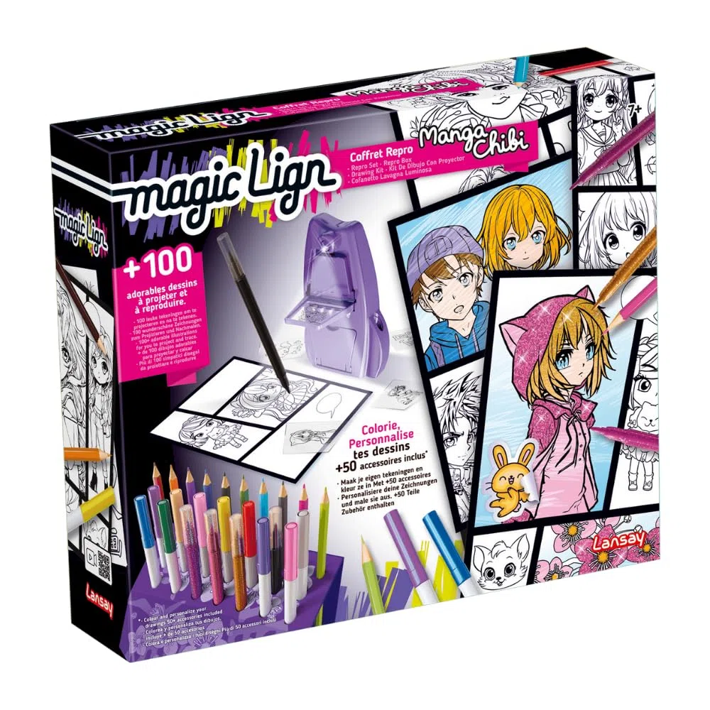 Lansay - MAGIC LIGN MANGA CHIBI - Scatola di Riproduzione - Oltre 100 Illustrazioni da progettare e disegnare - Personaggi Manga - Imparare a disegnare - attività Creativa - 7 Anni e Piu