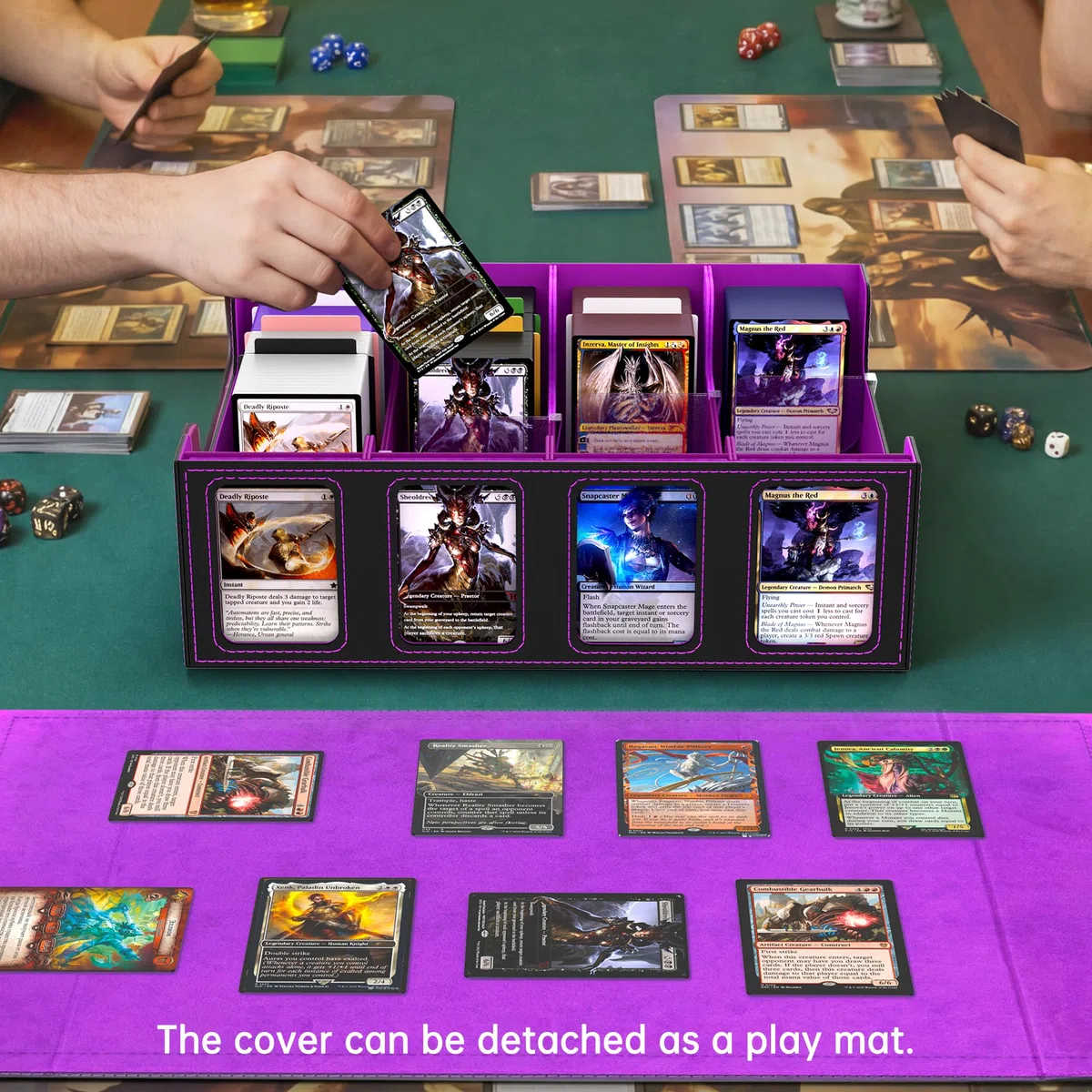 Scatola di conservazione per carte da collezione, Commander Deck Box per oltre 2400+ carte MTG, porta carte per TCG e PTCG con custodia rimovibile, 4 fermagli e 12 divisori (viola)