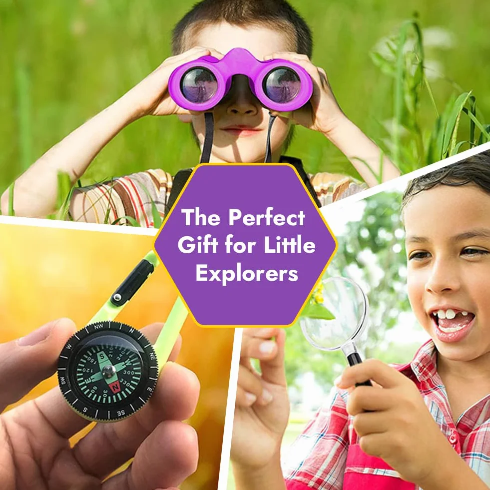 Binocolo per bambini, regali per bambini per bambini e bambine, forte ingrandimento 8X21, binocolo con lente d'ingrandimento e bussola, giocattolo per 3-12 anni (viola)