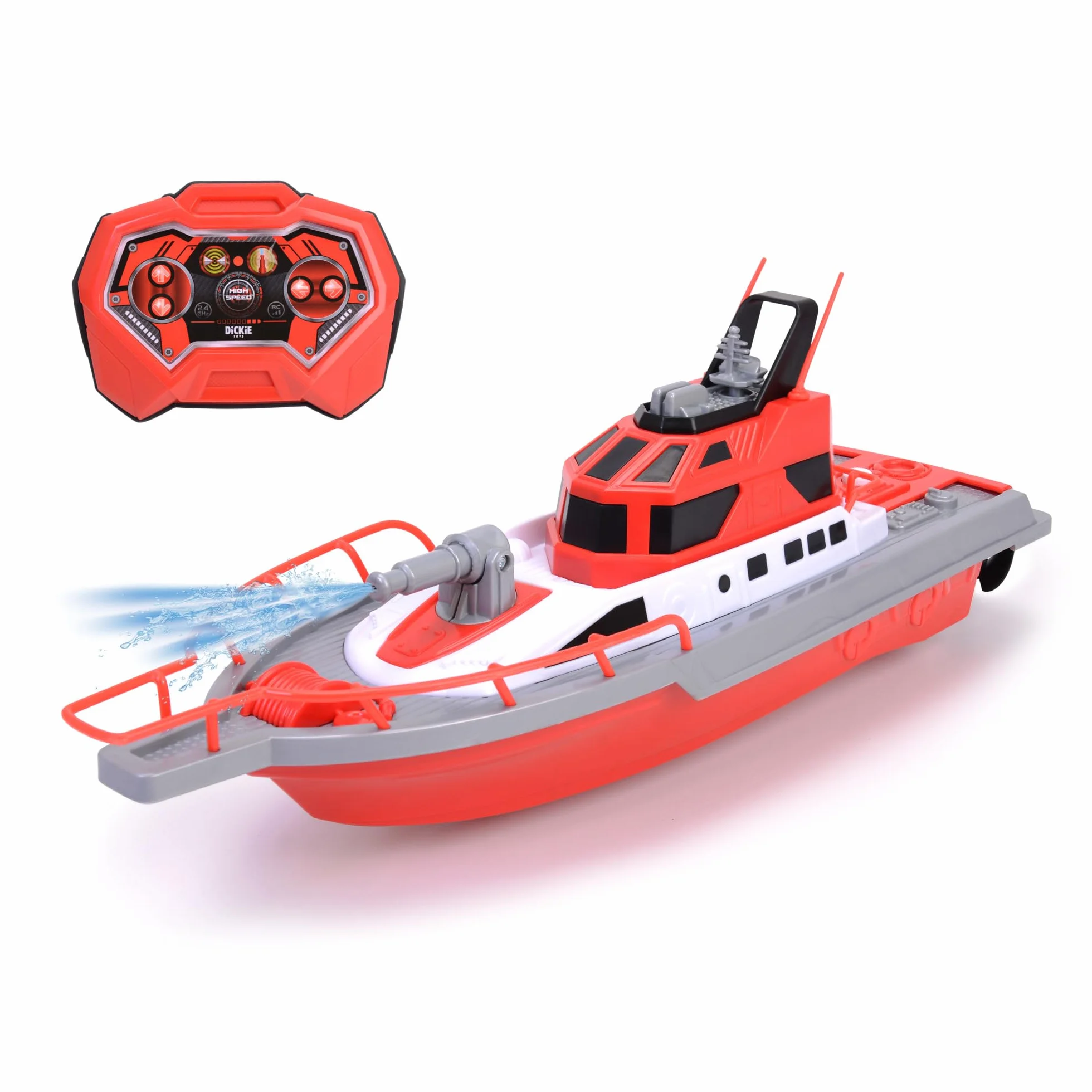 Dickie Toys 201107000 - Barca antincendio Radio Control 38 cm, 2 canali, 27 MHz, ricarica USB, velocità punta 6 km/h, per bambini a partire da 6 anni