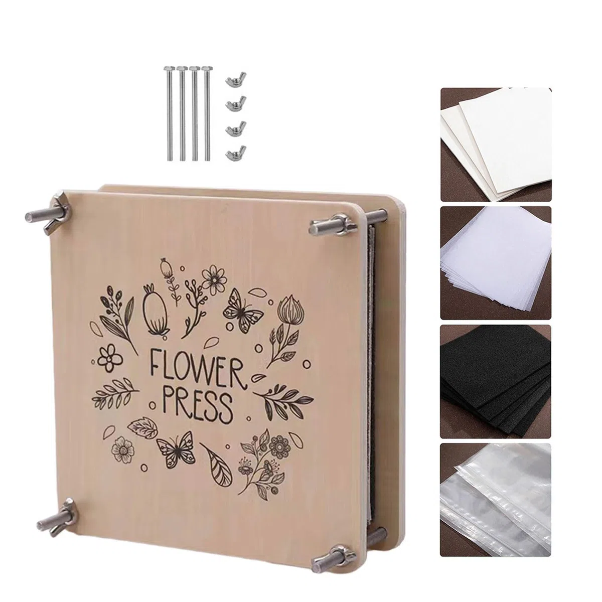 BOGEEL Pressa per fiori in legno per adulti e bambini, kit di stampa per fiori piccoli, stampa per foglie e piante, 18 x 18 cm