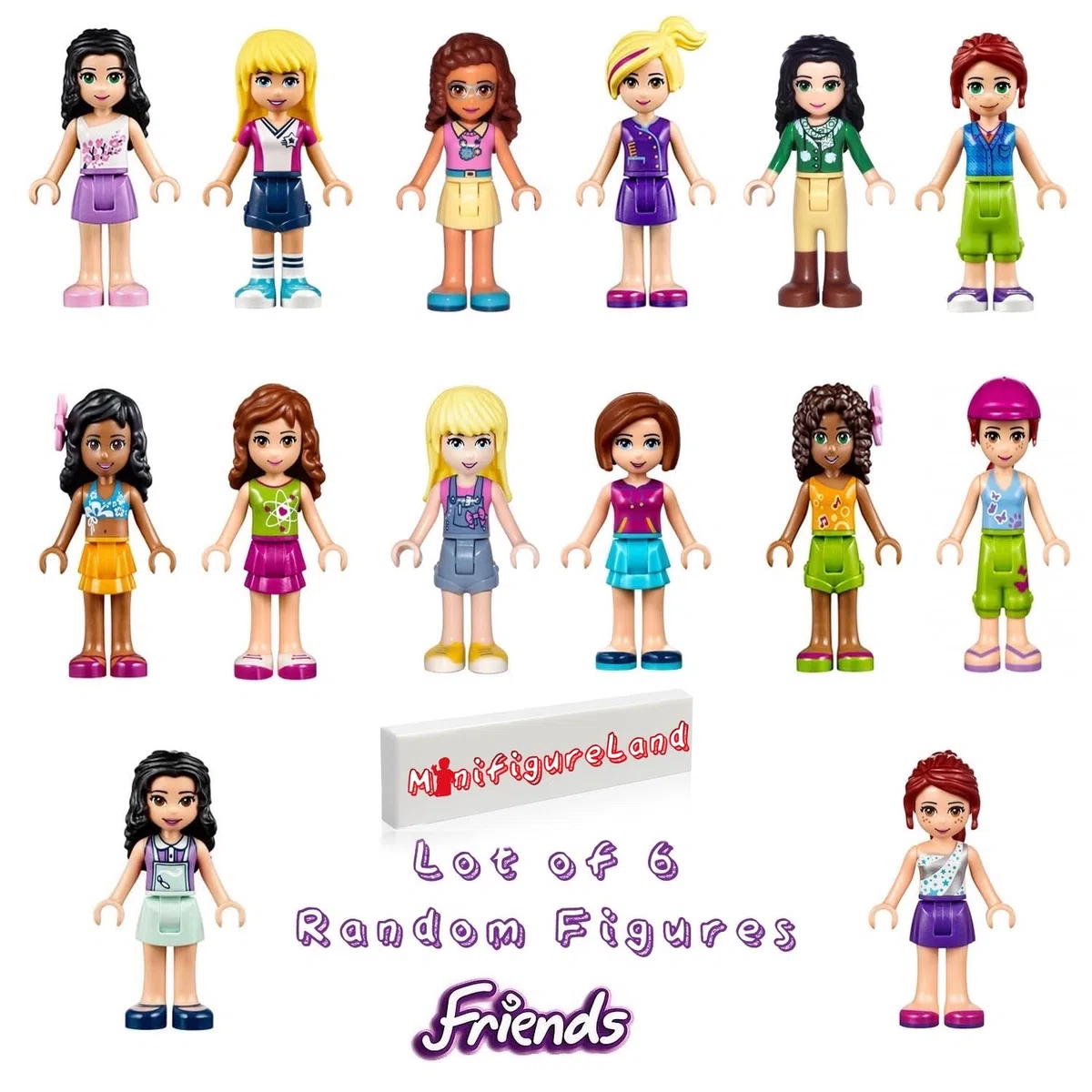LEGO Friends Ragazza Femmina Maschio Minifigure - Lotto di 6 Figure Casuali (Senza Duplicati)