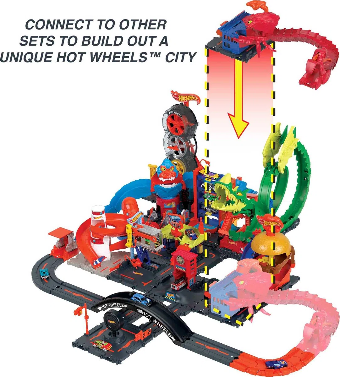 Hot Wheels - City Attacco dello Scorpione Mobile con 1 Macchinina, Pista a Forma di Coda Flessibile Lunga 76 cm, Giocattolo per Bambini 4+ Anni, HDR32