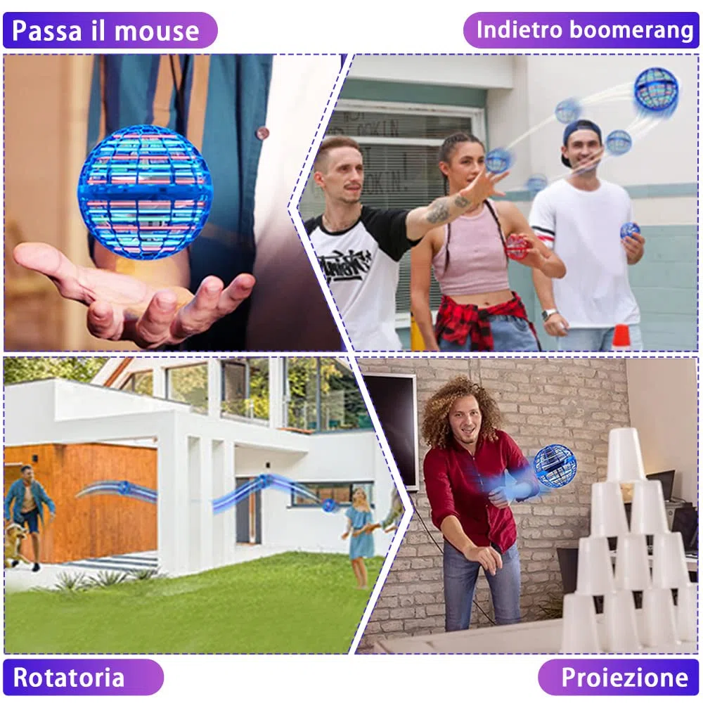 ASORT Palla Volante Magica UFO Ball, Flying Orb Hover Ball, LED Flying Spinner Boomerang Orb Sfera Volante, Fly UFO Mini Drone per Bambini, Regalo Drone Giocattolo Bambino Interno ed Esterno
