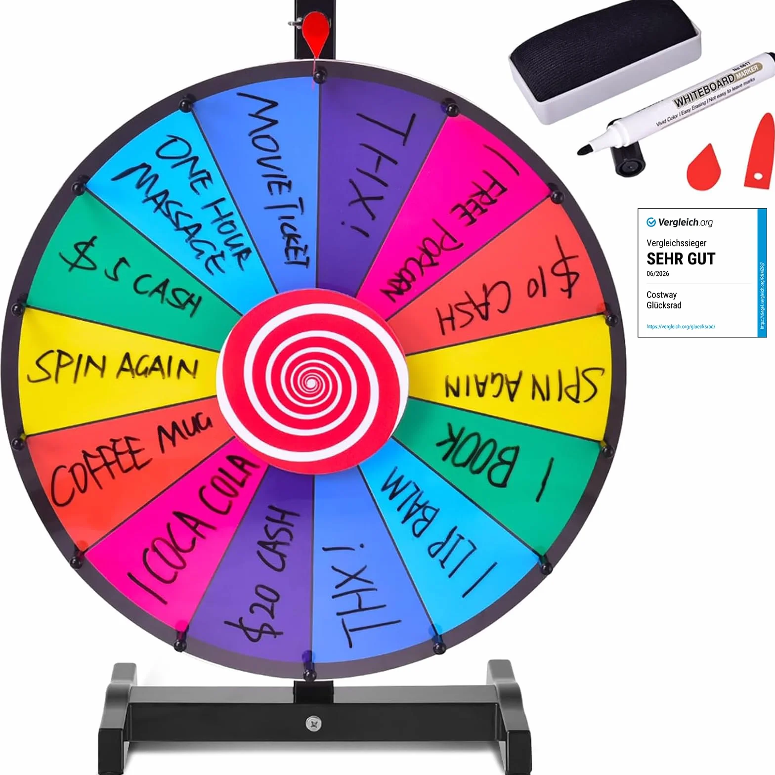 COSTWAY 18/24 Pollici Gioco Ruota della Fortuna da Terra&Tavolo, Wheel of Fortune con Marcatore e Cancellatore, 14 Slots, per Carnevale e Feste (18 Pollici)