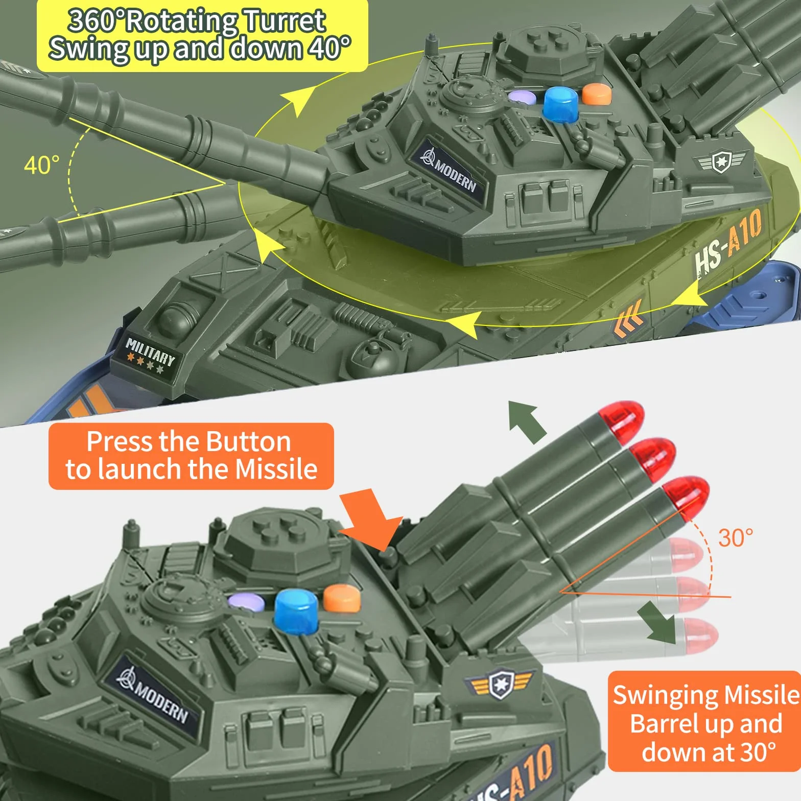Carro Armato Giocattolo Militare con 6 Veicoli Militari, Carro Armato Giocattolo con Suono e Luce Lanciamissili Veicolo Carro Armato Regalo per Bambini Ragazzi 3 4 5 6 7 Anni (Verde)