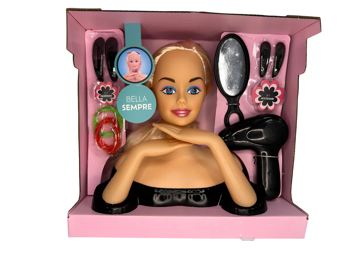 Testa Bambola da Truccare e Pettinare con Accessori Fashion Busto Parrucchiera Estetista Giocattolo Hair Style Capelli Principessa Salone di Bellezza Set Make Up Giocattolo Testa da Acconciare (b)