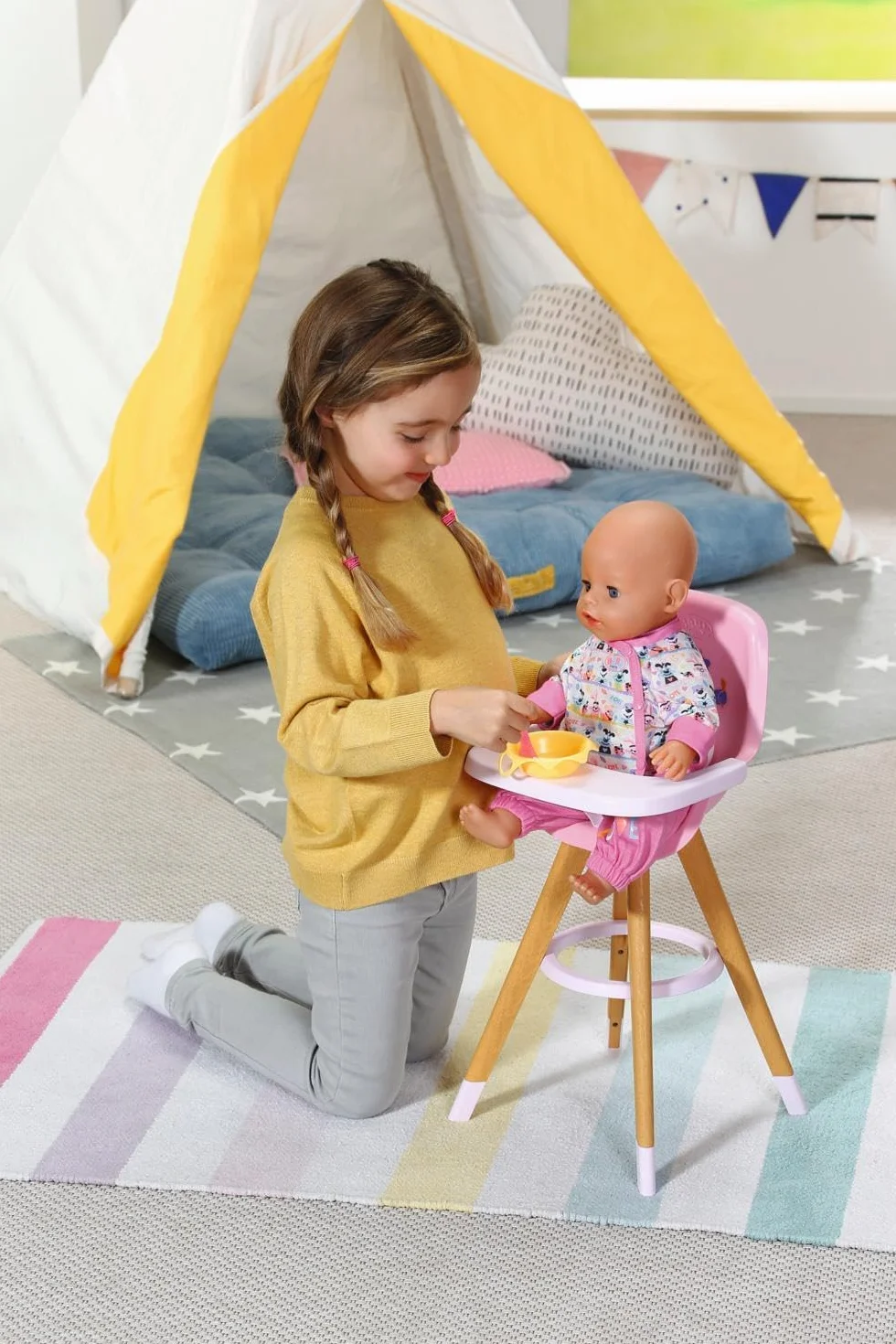 BABY born Seggiolone - Sedia per bambole in moderno look legno - Accessori di alta qualità per bambole - Adatto a bambini dai 3 anni in su