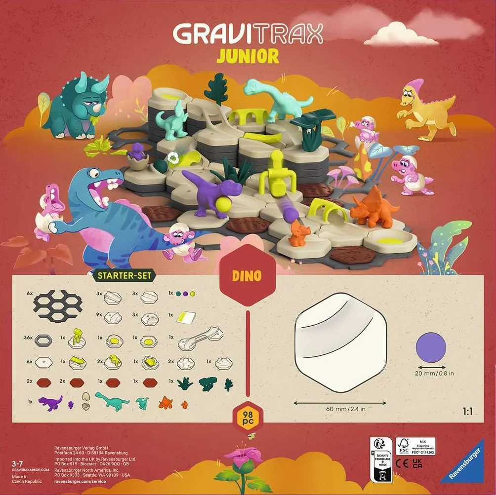 Set iniziale Ravensburger GraviTrax Junior L Dino 24586 - pista da baseball a partire da 3 anni - pista in marmo e giocattolo da costruzione per bambini - dinosauro regalo per ragazzi e ragazze