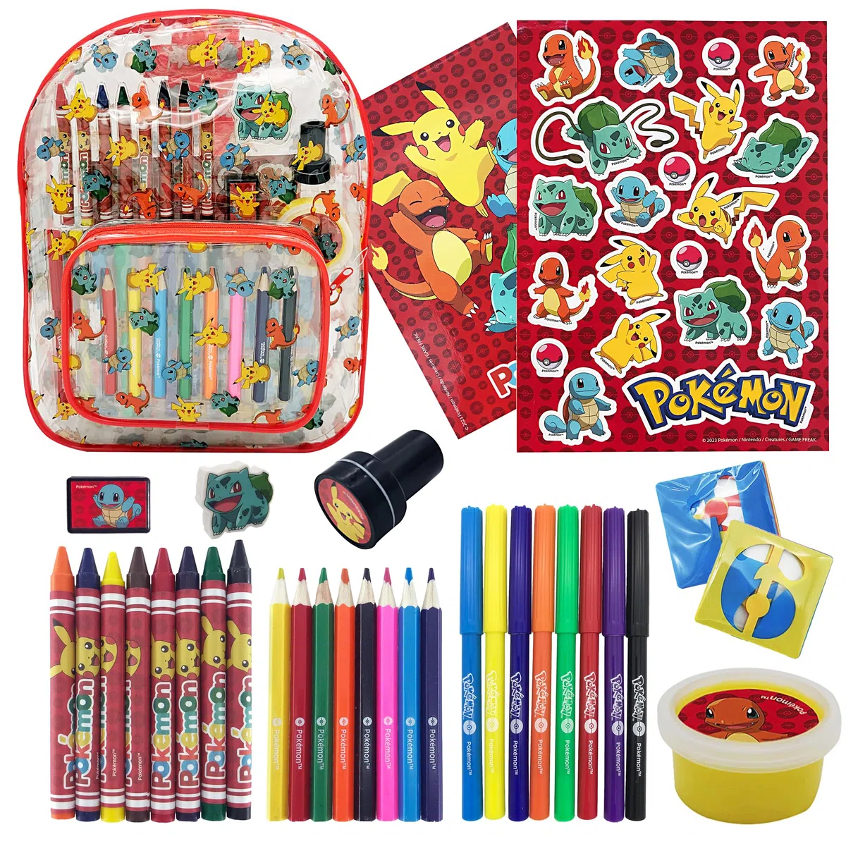 Pokémon - giochi - Zaino - Kit da colorare - Valigetta Colori - Feltri - Matite Matita colorata - Adesivi - astuccio Cancelleria - Idee Regalo Compleanno Gadget per Bambini - Gioco