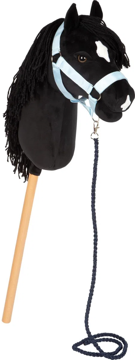small foot Hobby Horse nero "Eddie", cavalluccio con bastone in legno rimovibile e chioma acconciabile, con capezza, lunghina e briglia, per bambini dai 3 anni, 12716